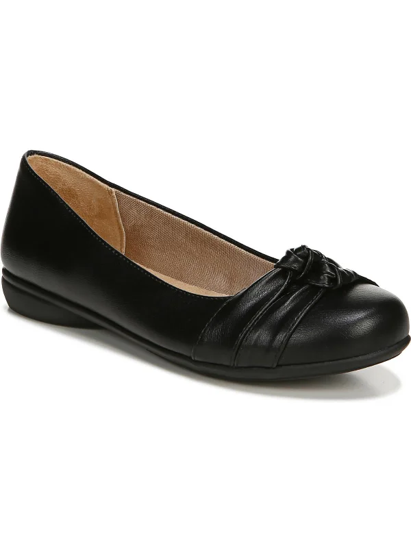 Anika Womens Faux Leather Knot Front Ballet Flats