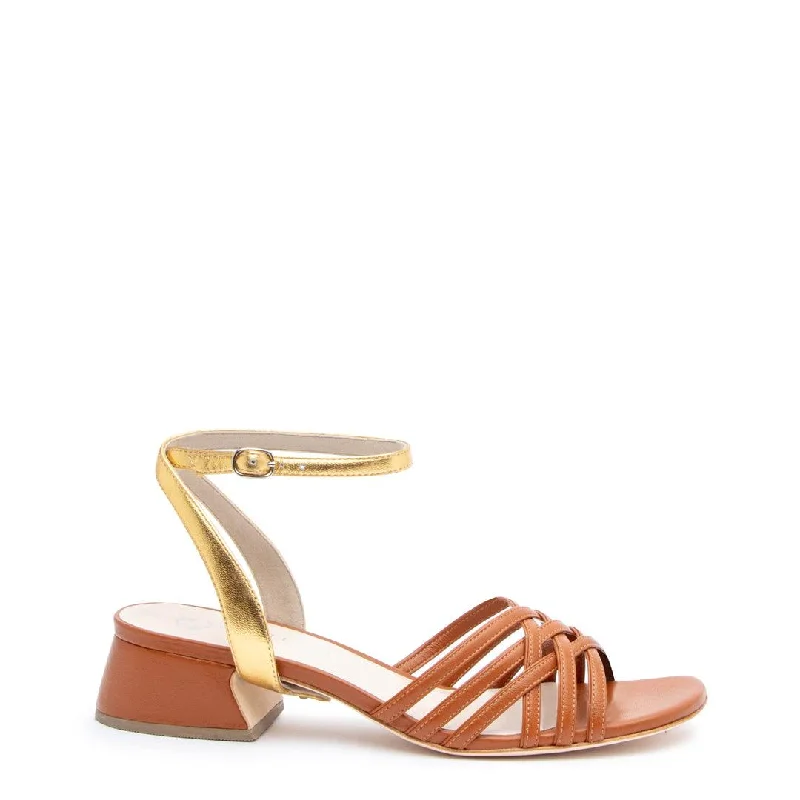 Cognac Bell Sandal + Gold Marilyn Strap