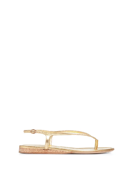 Gia Flat Sandal in Gold Metallic Nappa Leather