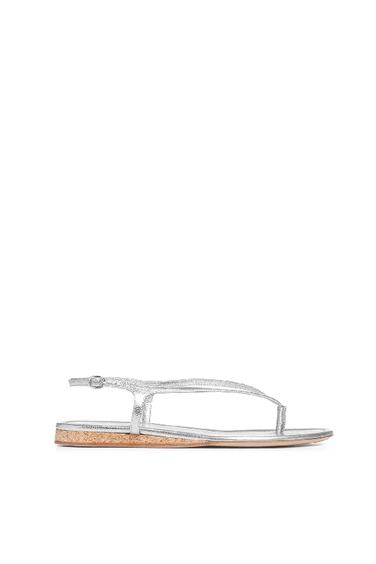 Gia Flat Sandal in Silver Metallic Nappa Leather