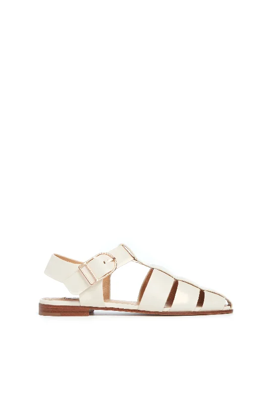 Lynn Flat Sandal in Cream Nappa Leather