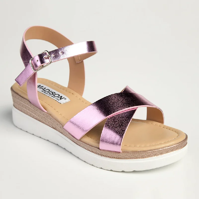 Madison Fuzzy - Kids / Girls Fashion Wedge Sandal - Peach Fuzz