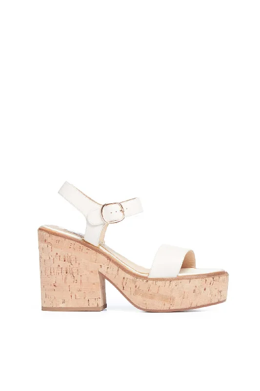 Sardis Platform Sandal in Cream Leather