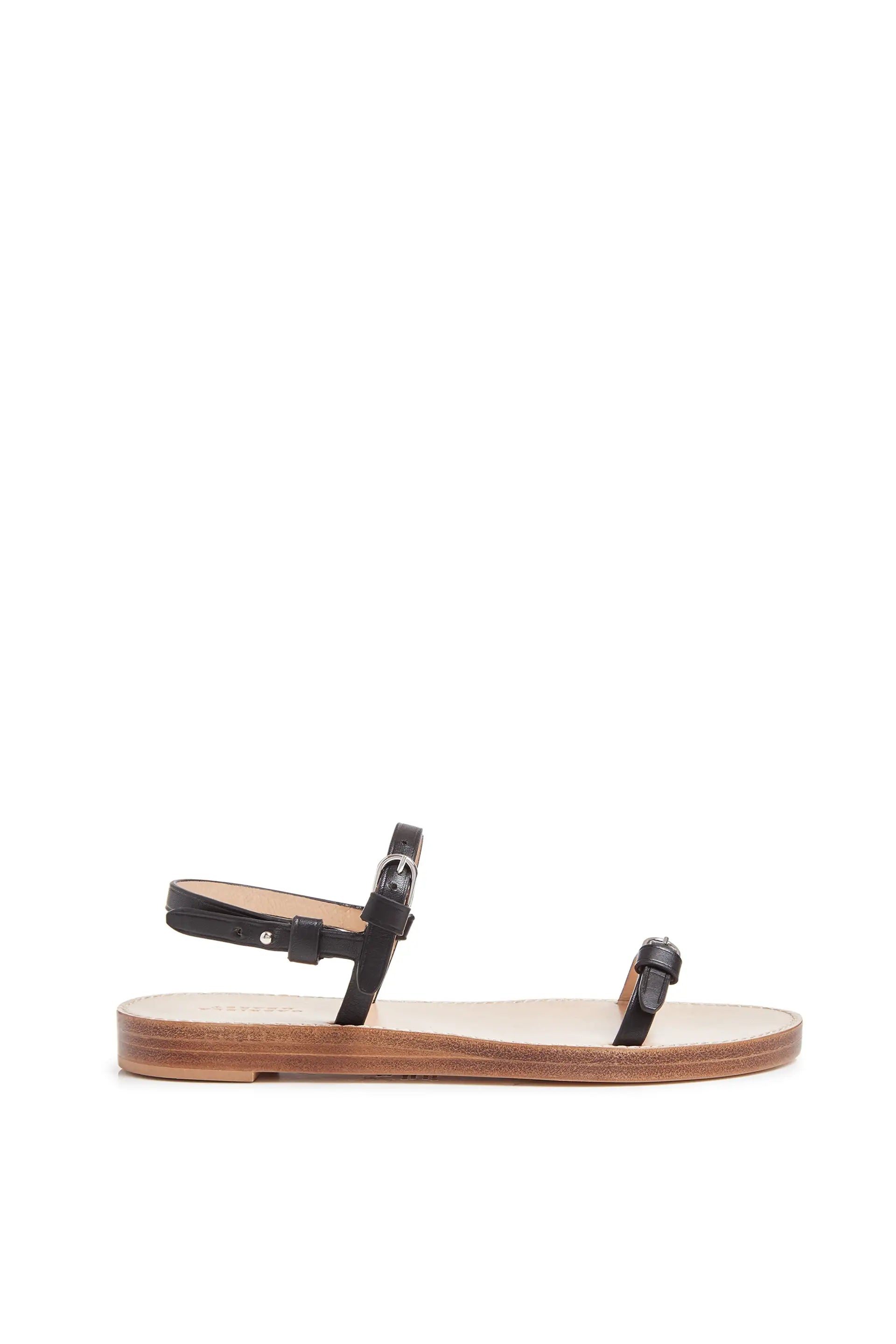 Steward Flat Sandal in Black Leather