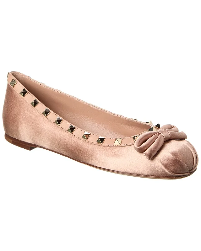 Valentino Rockstud Satin & Leather Ballerina Flat