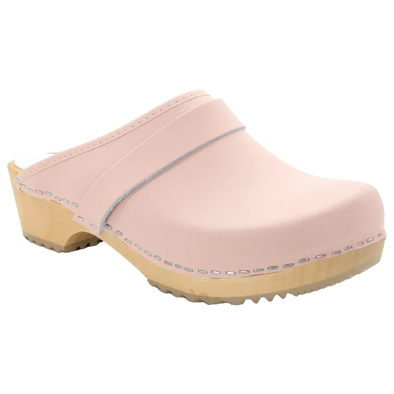 BJORK Maja Wood Open Back Pink Leather Clogs