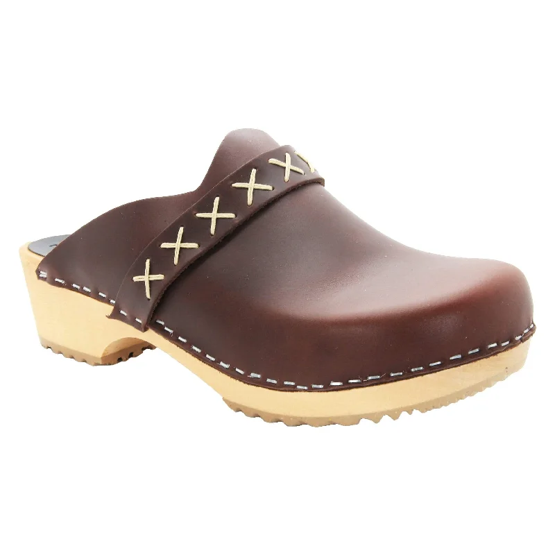 BJORK Pixie Wood Open Back Full Grain Leather Clogs - CLOSEOUT