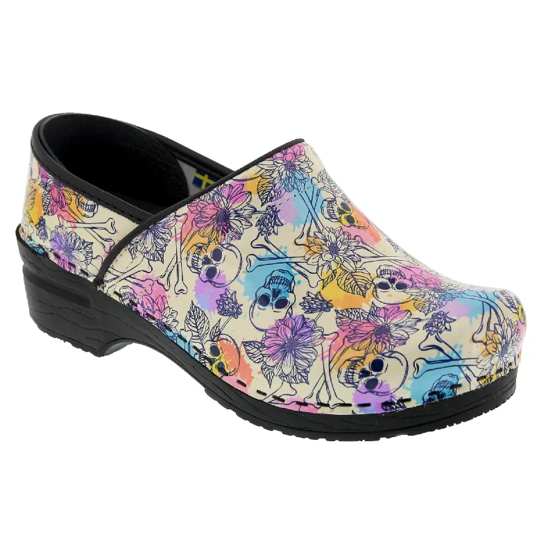 BJORK PROFESSIONAL Bonita Skull Leather Clogs - CLOSEOUT