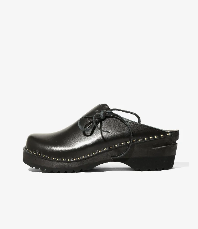 Alps Side Lace Clog – Black Leather