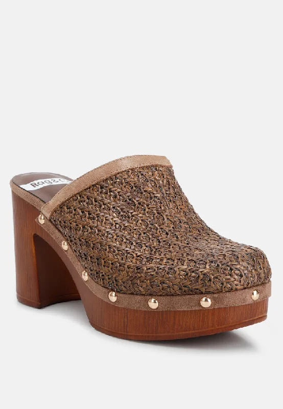 Jeydena Raffia Platform Clogs In Brown