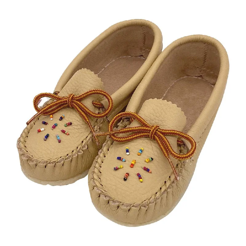 Children's Beaded Rubber Soled Leather Moccasin Shoes