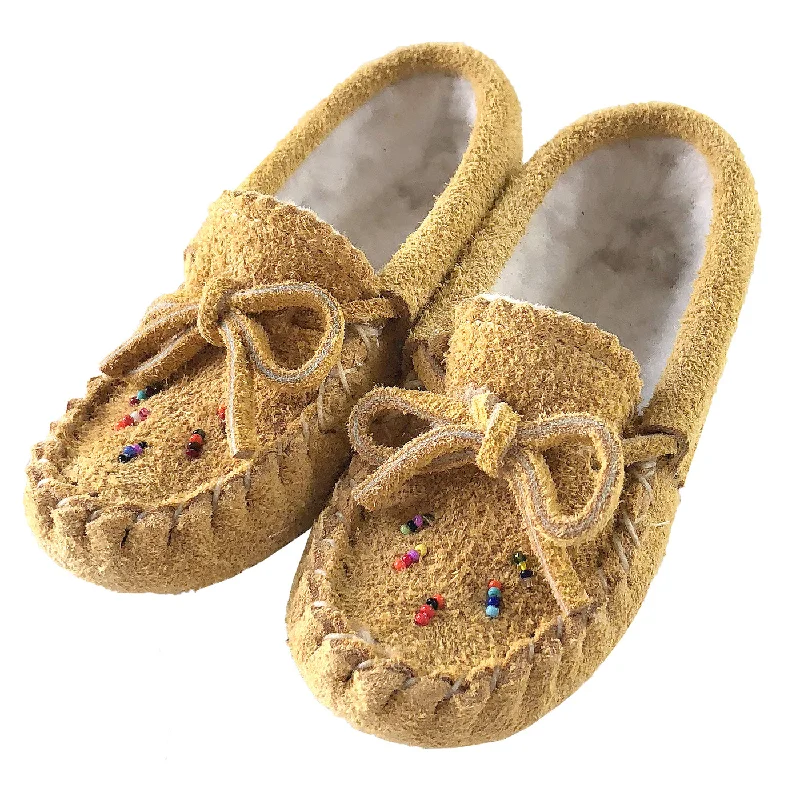 Children's Fleece Lined Beaded Suede Moccasins