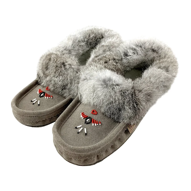 Men's Rabbit Fur Thunderbird Beaded Moccasins