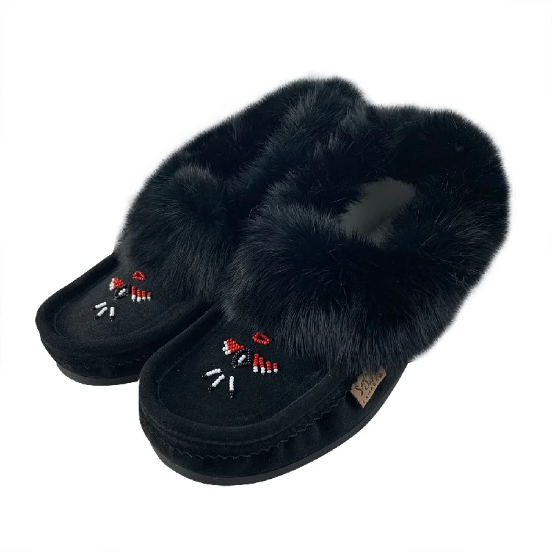 Men's Rabbit Fur Thunderbird Beaded Crepe Sole Moccasins