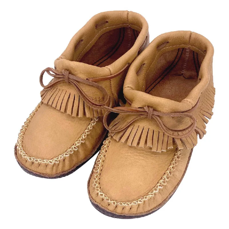 Men's Earthing Moccasins Fringed Moose Hide with Heavy Oil Tan Soles