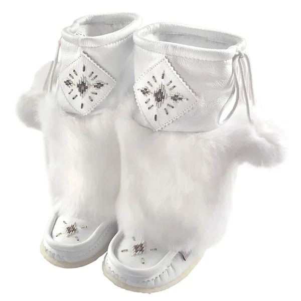 Women's 13" White Leather Mukluks