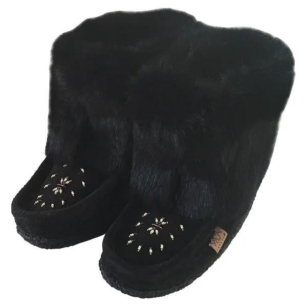 Women's Black 8" Tsar Rabbit Fur Mukluks