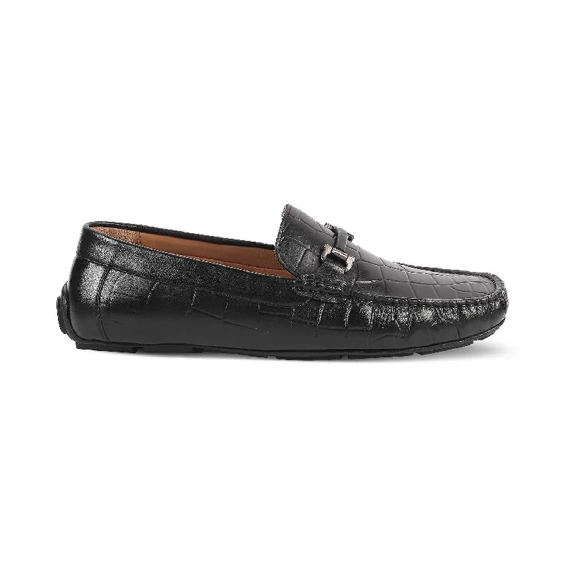 The Docks Black Men's Leather Driving Loafers Tresmode