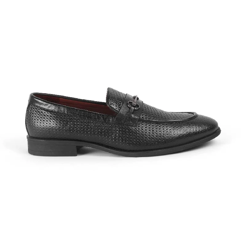 Tresmode Fetch Black Men's Textured Leather Loafers