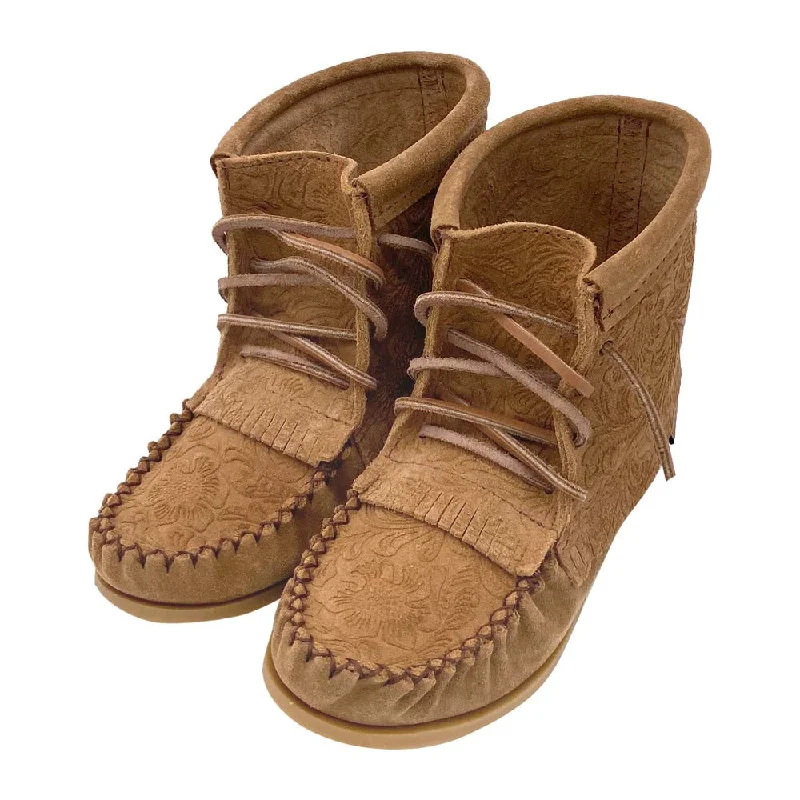 Women's Floral Embossed Suede Moccasin Boots