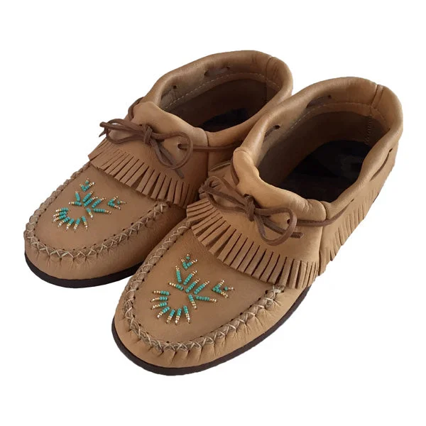 Women's Maple Moose Hide Beaded & Fringed Moccasin Shoes