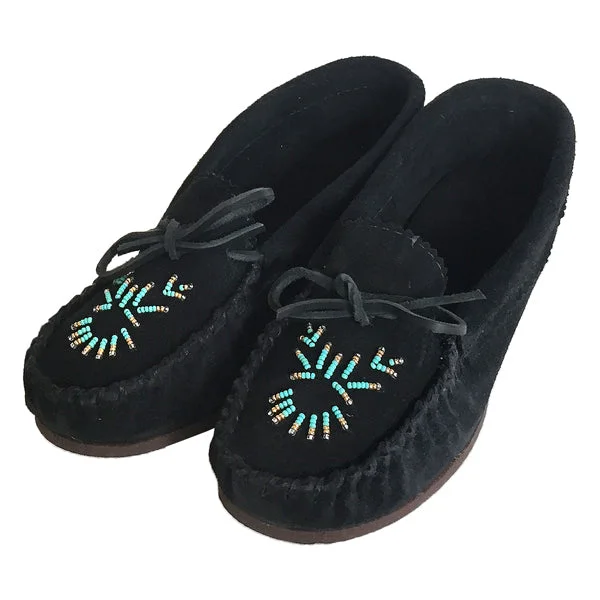 Women's Beaded Black Moccasin Shoes