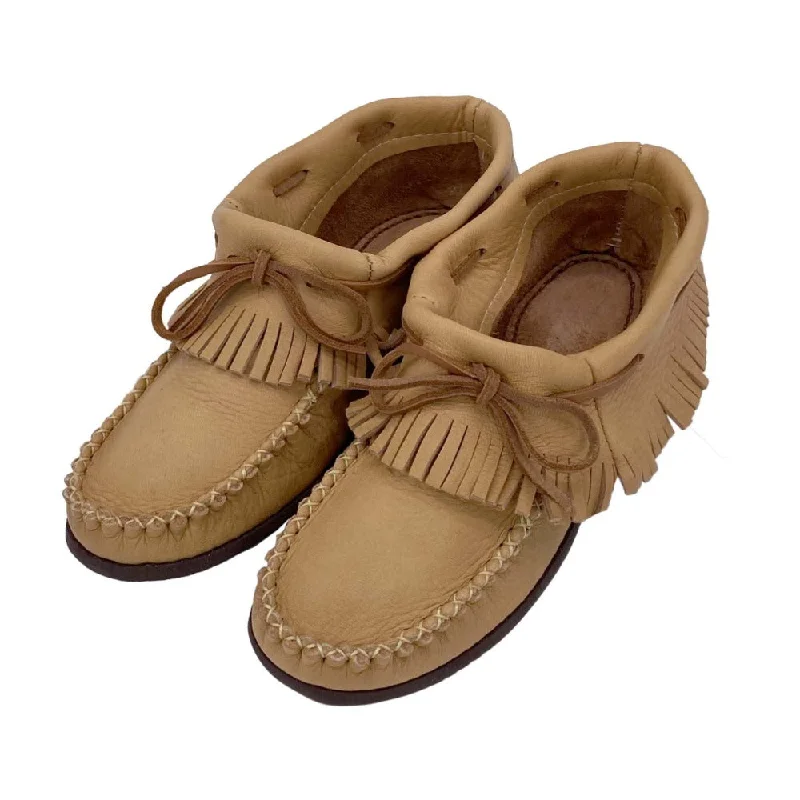 Women's Maple Moose Hide Fringed Moccasin Shoes