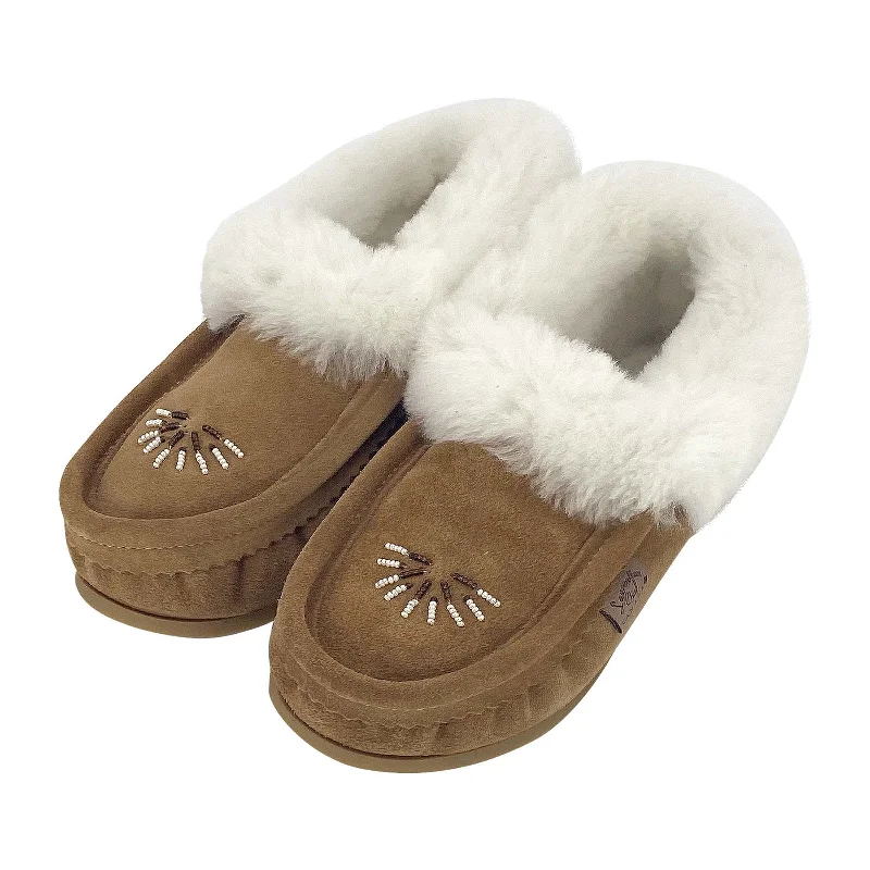 Women's Sheepskin Lined Beaded Crepe Sole Moccasins