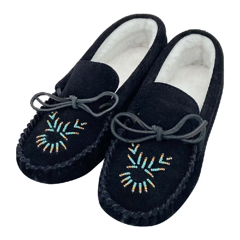 Women's Fleece Lined Beaded Suede Moccasins