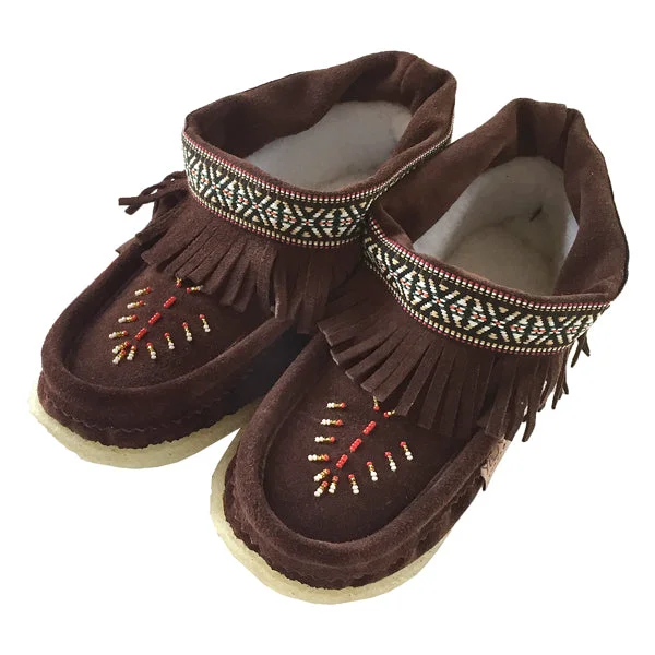 Women's Fringed Beaded Crepe Sole Suede Moccasins