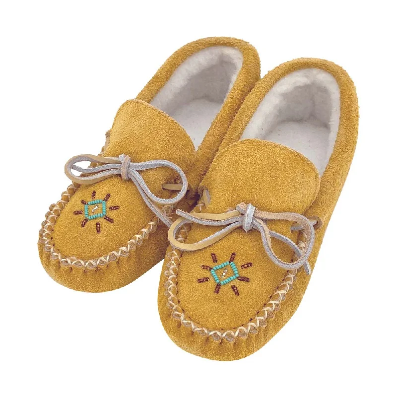 Women's Fleece Lined Beaded Suede Moccasins