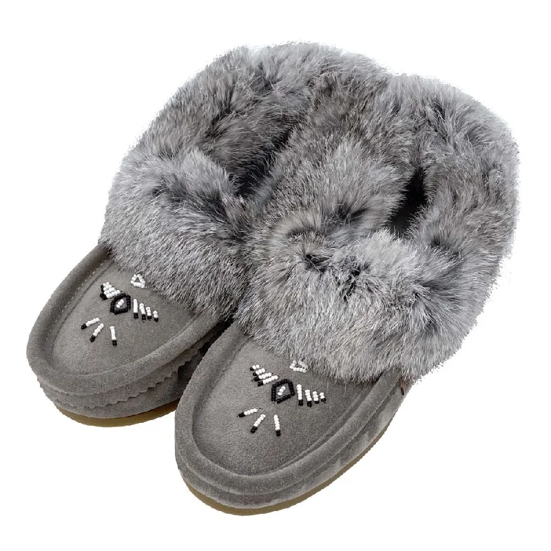 Women's Rabbit Fur Thunderbird Beaded Crepe Sole Moccasins