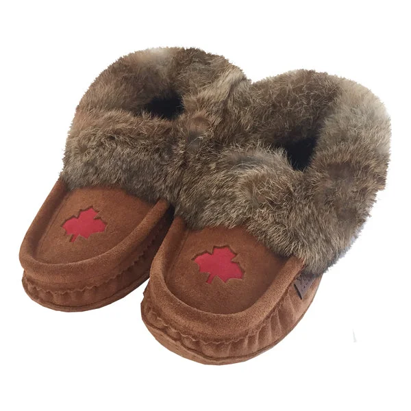 Women's Rabbit Fur Maple Leaf Moccasins