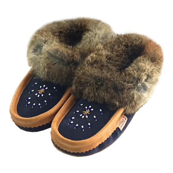 Women's Rabbit Fur Suede Beaded Moccasins