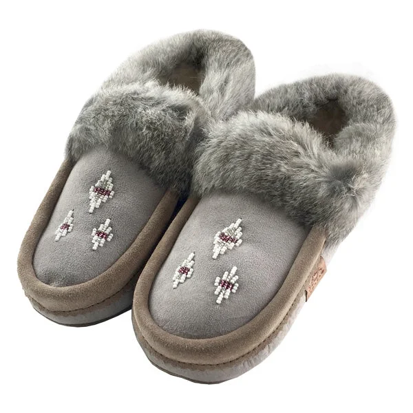 Women's Sheepskin Lined Rabbit Fur Beaded Moccasins