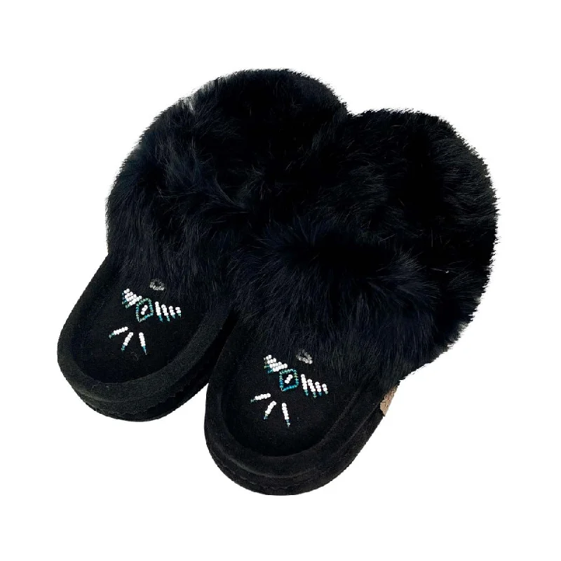 Women's Rabbit Fur Thunderbird Beaded Moccasins