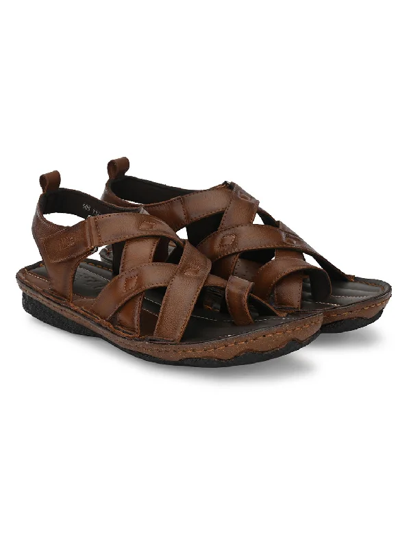 HITZ7346 Men's Tan Leather Casual Velcro Sandals