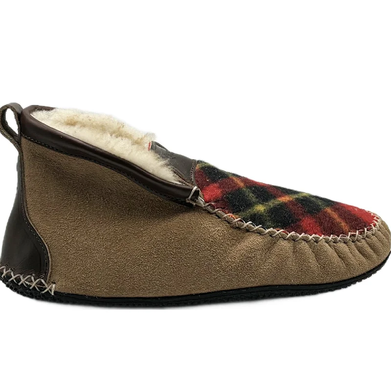 LE Women’s Dorm Boot Slipper: Red Plaid Chestnut