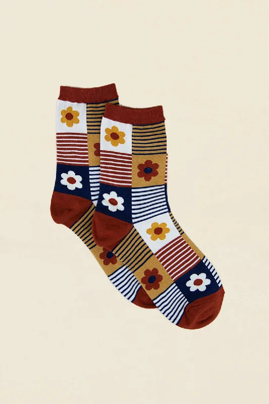 Womens Daisies & Stripes Socks